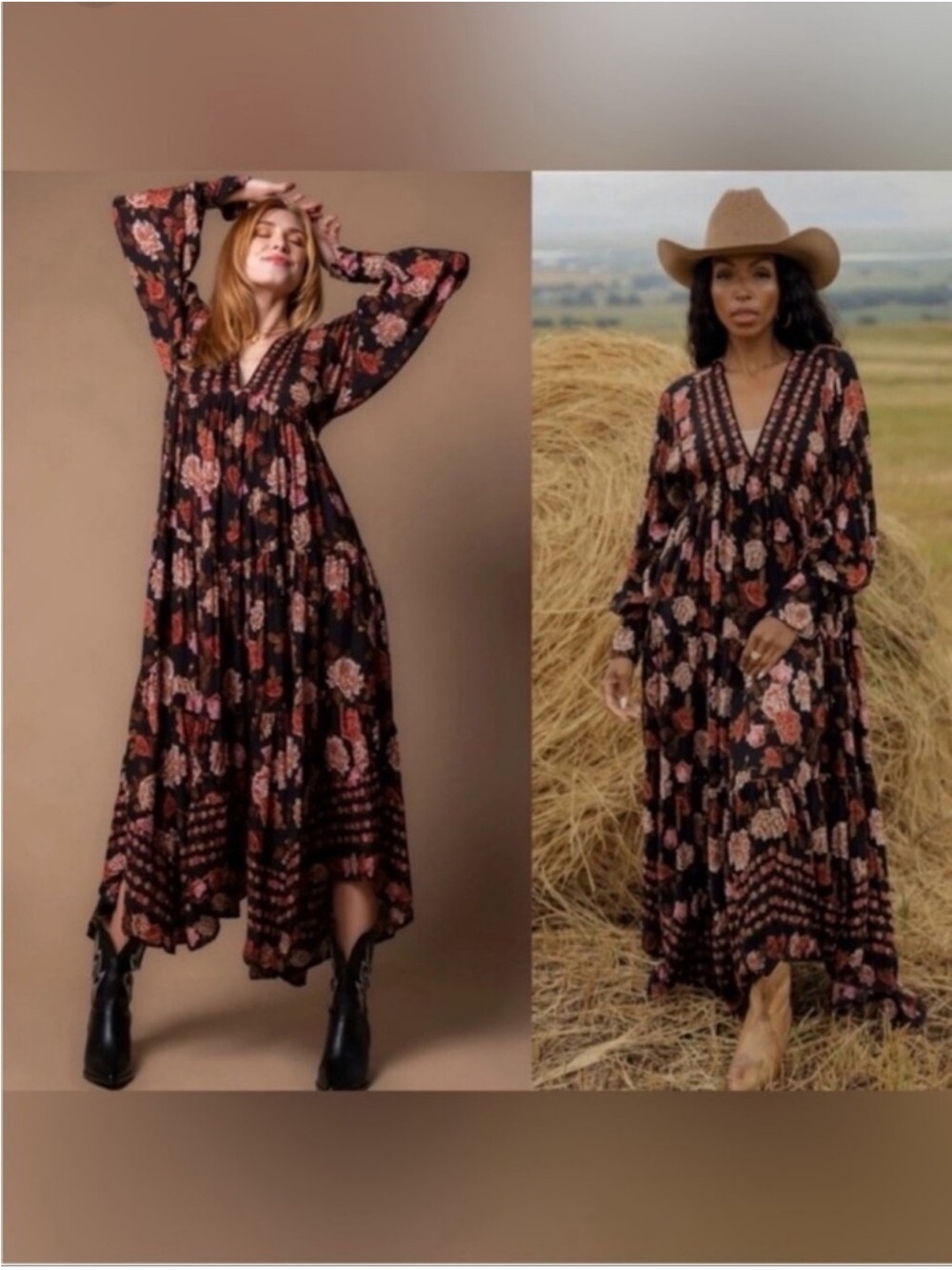 Free People Row of Roses Boho Maxi Dress